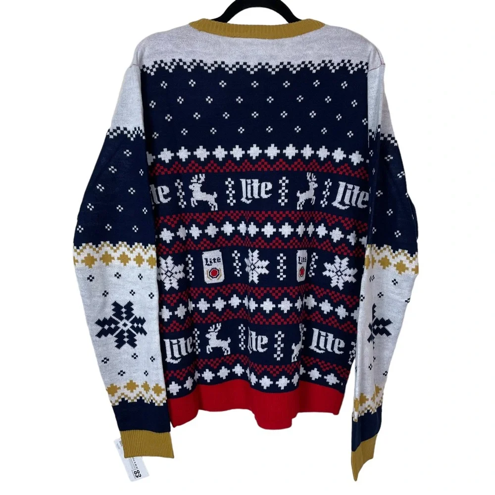 NWT Miller Lite Fair Isle Comfy Knit Christmas Sweater Beer Reindeer Holiday Lrg